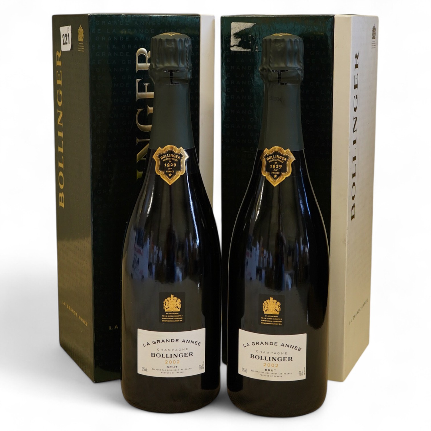 Two bottles of 2002 Bollinger La Grande Annee Brut Champagne. (Boxed)